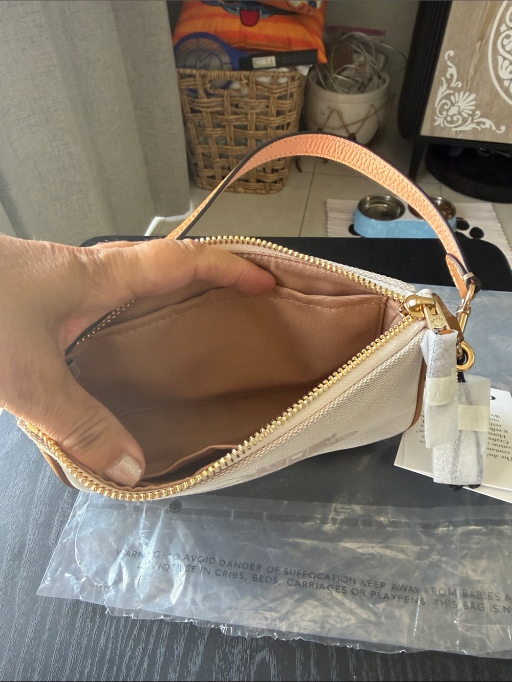 Coach Beige nolita Canvas Wristlet with Tan Leather Trim - Picture 5 of 7